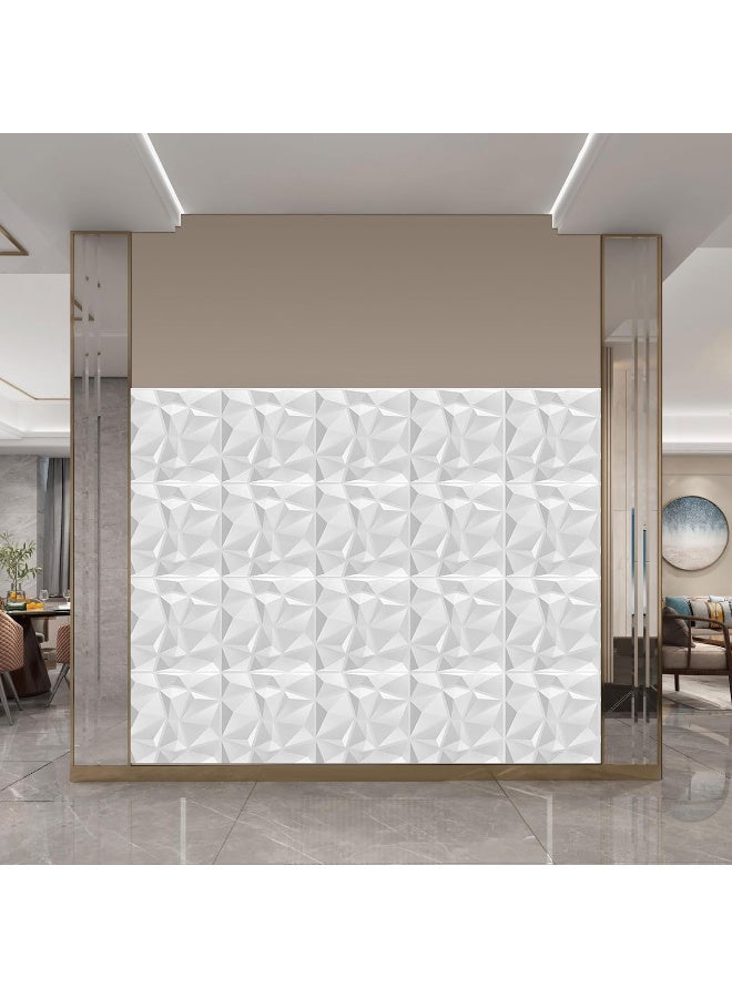 RATSAW 12 Pieces 3D Wall Panels, 3D Texture PVC Wallpaper, Diamond Design Decorative Wall Cover PVC Material Each 30x30cm White - Image 5